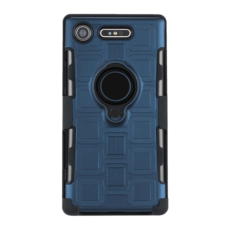 For Sony Xperia XZ1 3 In 1 Cube PC + TPU Protective Case with 360 Degrees Rotate Black Ring Holder