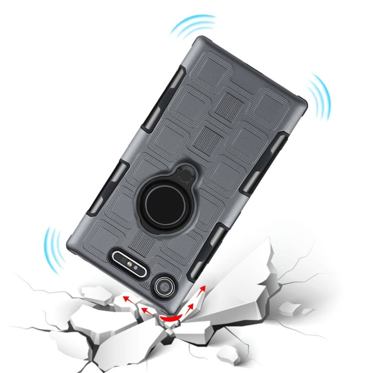 For Sony Xperia XZ1 3 In 1 Cube PC + TPU Protective Case with 360 Degrees Rotate Black Ring Holder