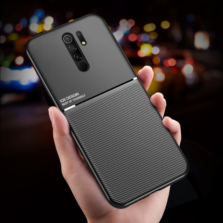 For Xiaomi Redmi 9 Classic Tilt Strip Grain Magnetic Shockproof PC + TPU Case