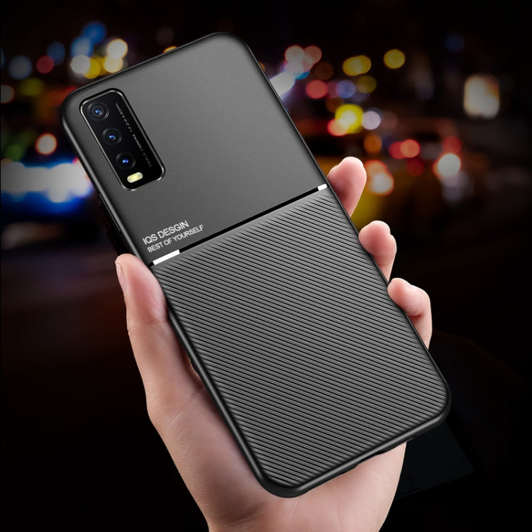 For vivo Y20 Classic Tilt Strip Grain Magnetic Shockproof PC + TPU Case
