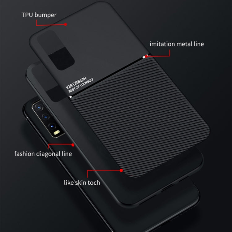 For vivo Y20 Classic Tilt Strip Grain Magnetic Shockproof PC + TPU Case