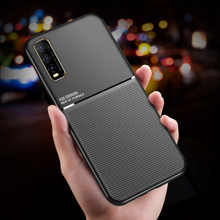 For vivo Y70s Classic Tilt Strip Grain Magnetic Shockproof PC + TPU Case