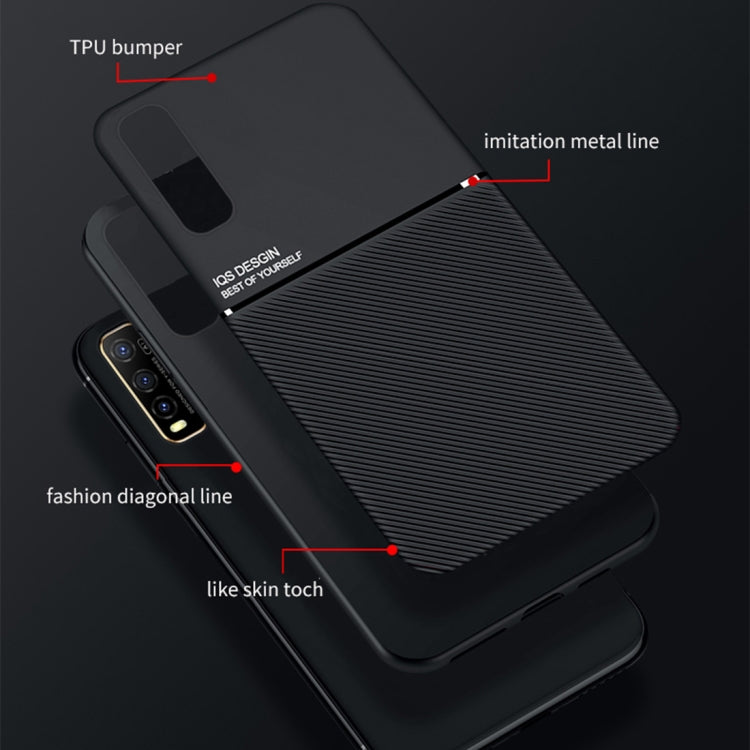 For vivo Y70s Classic Tilt Strip Grain Magnetic Shockproof PC + TPU Case