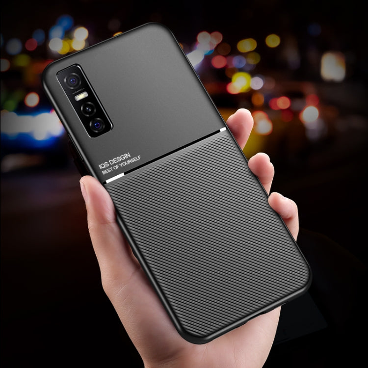 For vivo Y73s Classic Tilt Strip Grain Magnetic Shockproof PC + TPU Case