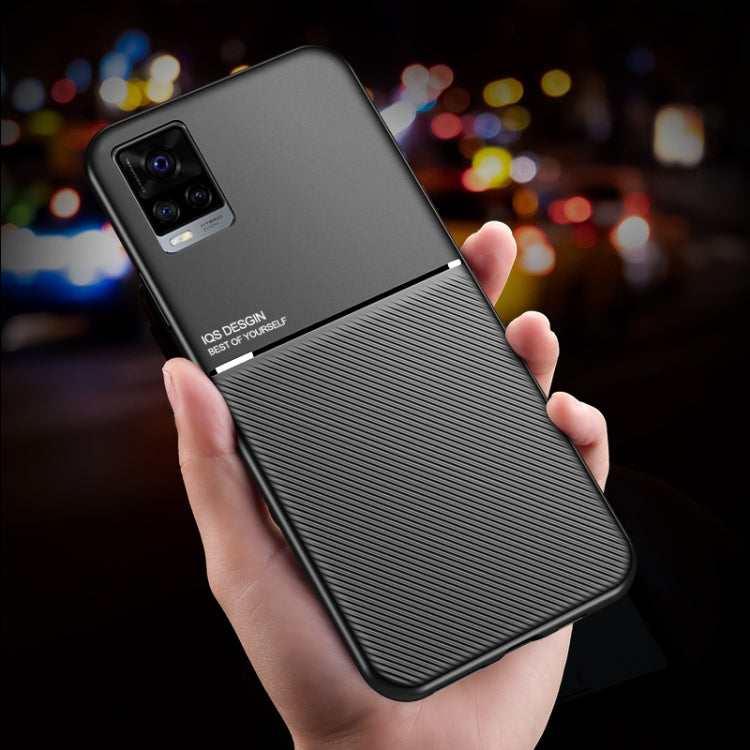 For vivo V20 Classic Tilt Strip Grain Magnetic Shockproof PC + TPU Case