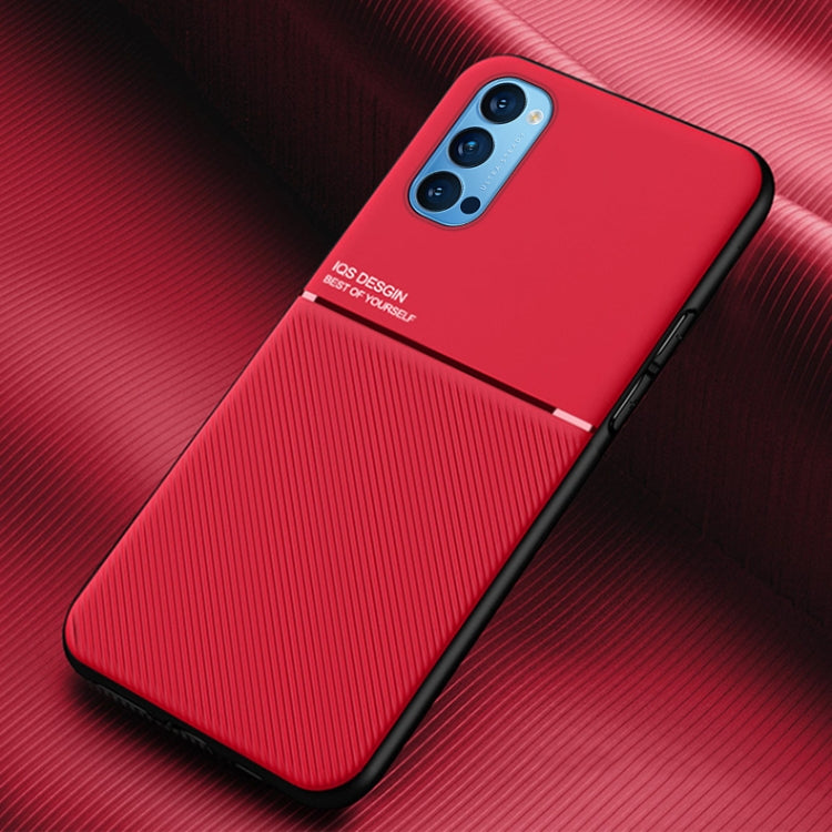 For OPPO Reno4 Classic Tilt Strip Grain Magnetic Shockproof PC + TPU Case