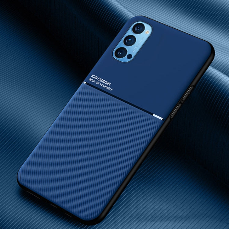 For OPPO Reno4 Classic Tilt Strip Grain Magnetic Shockproof PC + TPU Case
