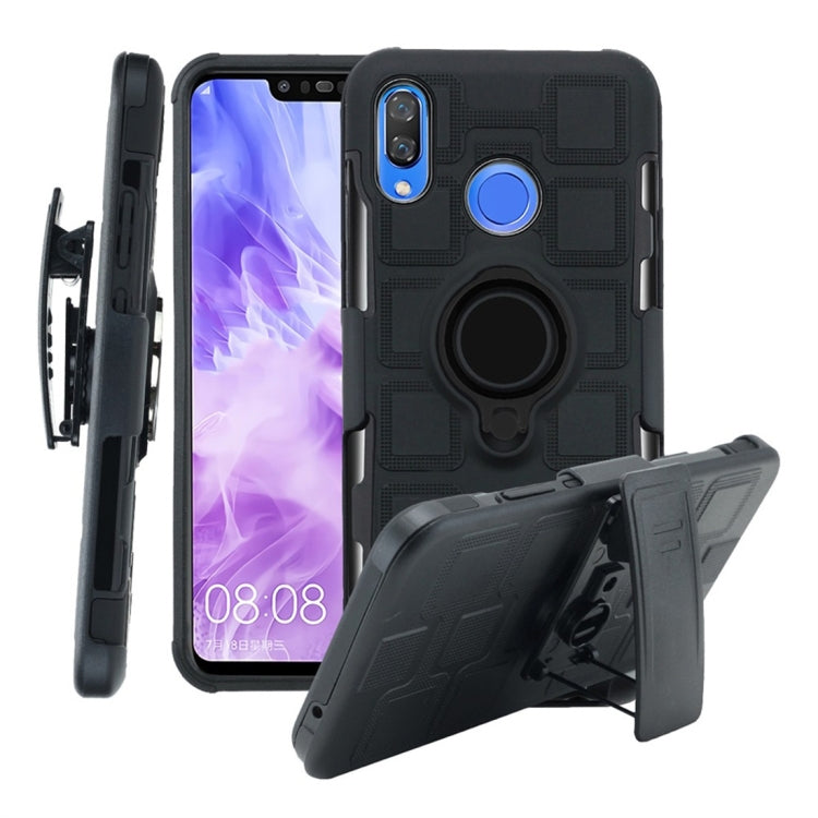 For Huawei Nova 3 3 In 1 Cube PC + TPU Protective Case with 360 Degrees Rotate Black Ring Holder