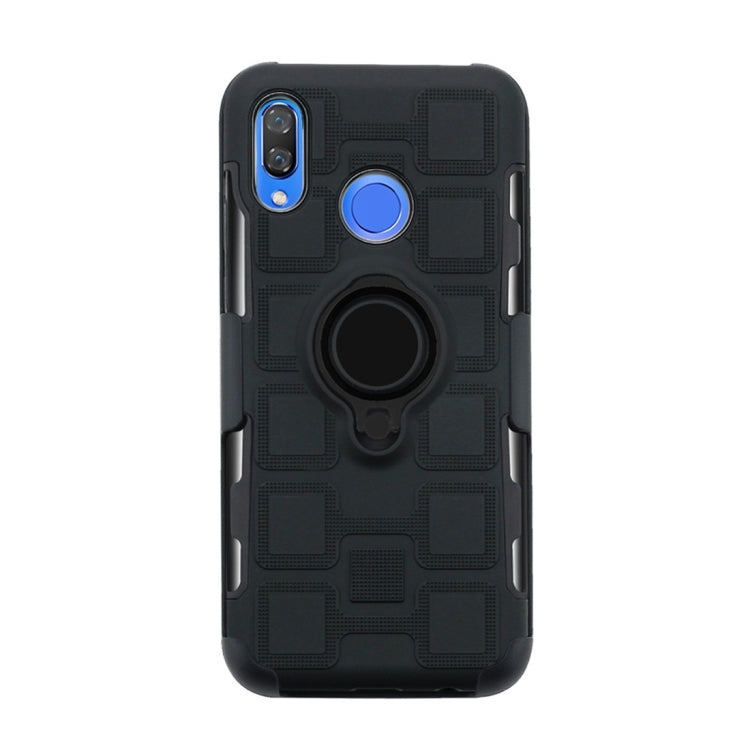 For Huawei Nova 3 3 In 1 Cube PC + TPU Protective Case with 360 Degrees Rotate Black Ring Holder