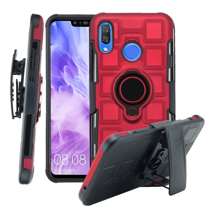 For Huawei Nova 3 3 In 1 Cube PC + TPU Protective Case with 360 Degrees Rotate Black Ring Holder