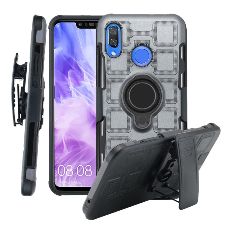 For Huawei Nova 3 3 In 1 Cube PC + TPU Protective Case with 360 Degrees Rotate Black Ring Holder