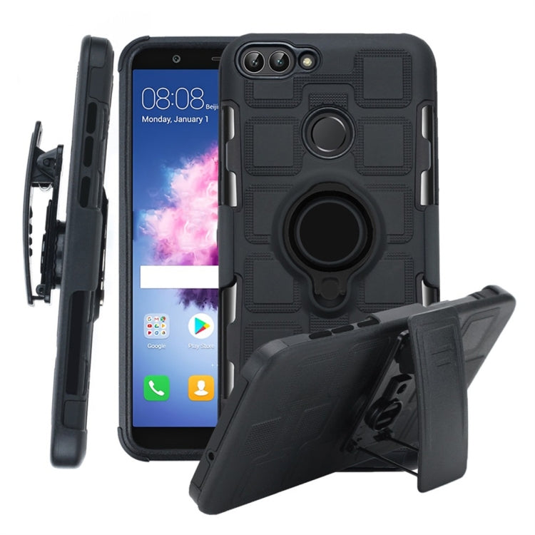 For Huawei P Smart / Enjoy 7s 3 In 1 Cube PC + TPU Protective Case with 360 Degrees Rotate Black Ring Holder