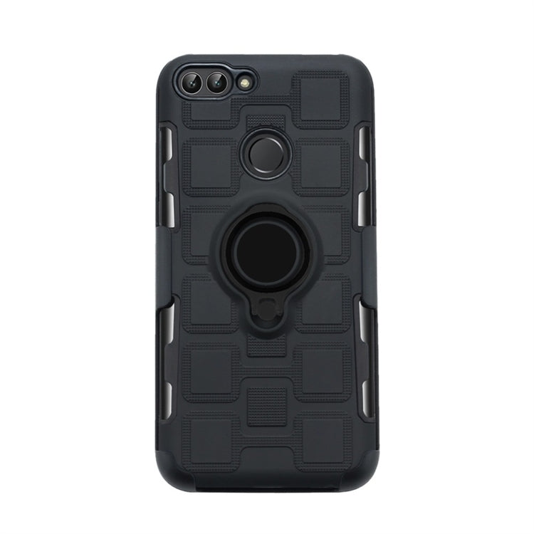 For Huawei P Smart / Enjoy 7s 3 In 1 Cube PC + TPU Protective Case with 360 Degrees Rotate Black Ring Holder