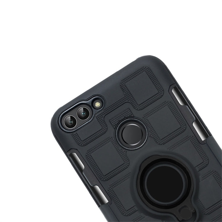 For Huawei P Smart / Enjoy 7s 3 In 1 Cube PC + TPU Protective Case with 360 Degrees Rotate Black Ring Holder
