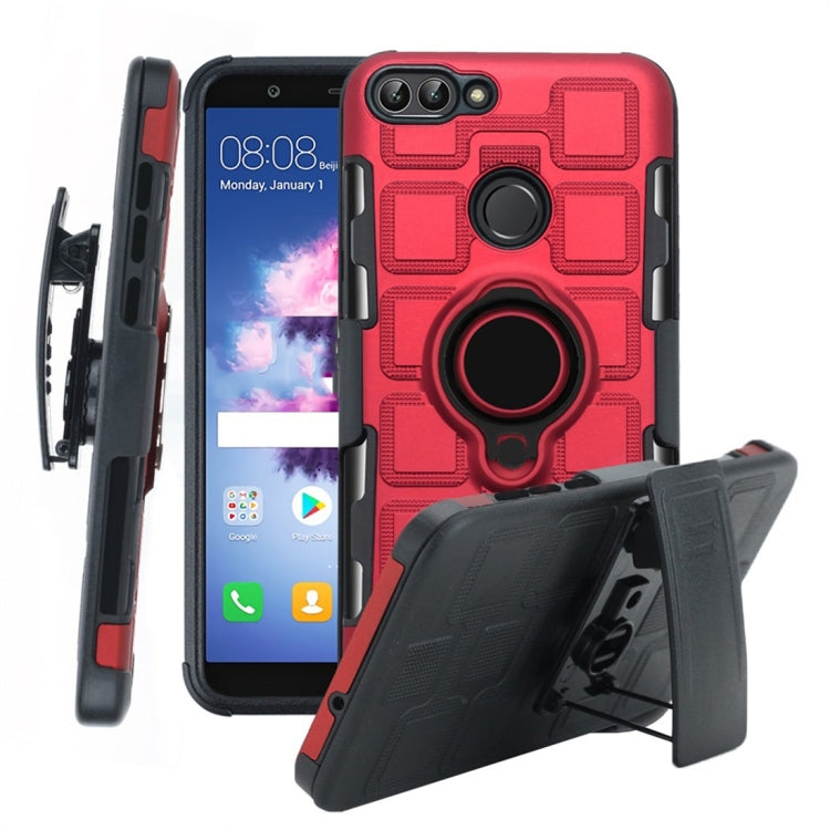 For Huawei P Smart / Enjoy 7s 3 In 1 Cube PC + TPU Protective Case with 360 Degrees Rotate Black Ring Holder