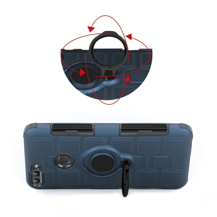 For Huawei P Smart / Enjoy 7s 3 In 1 Cube PC + TPU Protective Case with 360 Degrees Rotate Black Ring Holder