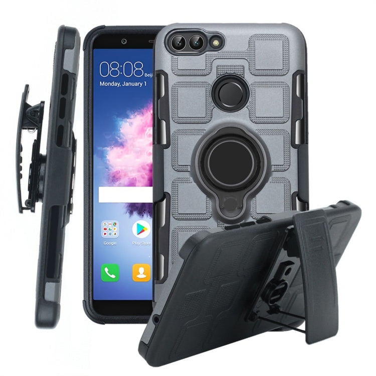 For Huawei P Smart / Enjoy 7s 3 In 1 Cube PC + TPU Protective Case with 360 Degrees Rotate Black Ring Holder