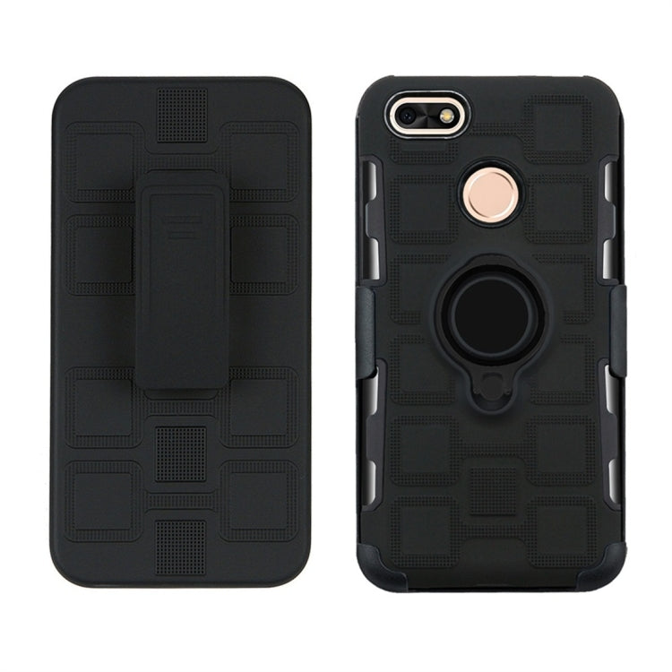 For Huawei P9 lite mini 3 In 1 Cube PC + TPU Protective Case with 360 Degrees Rotate Black Ring Holder