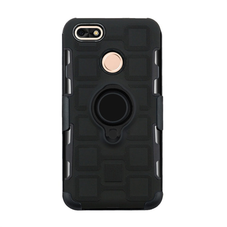 For Huawei P9 lite mini 3 In 1 Cube PC + TPU Protective Case with 360 Degrees Rotate Black Ring Holder
