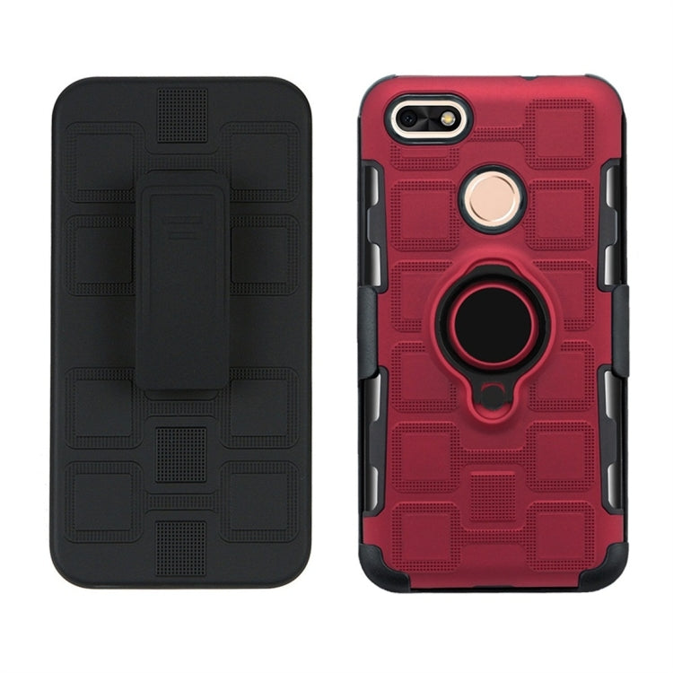 For Huawei P9 lite mini 3 In 1 Cube PC + TPU Protective Case with 360 Degrees Rotate Black Ring Holder