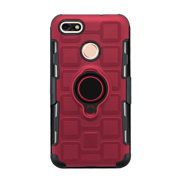 For Huawei P9 lite mini 3 In 1 Cube PC + TPU Protective Case with 360 Degrees Rotate Black Ring Holder
