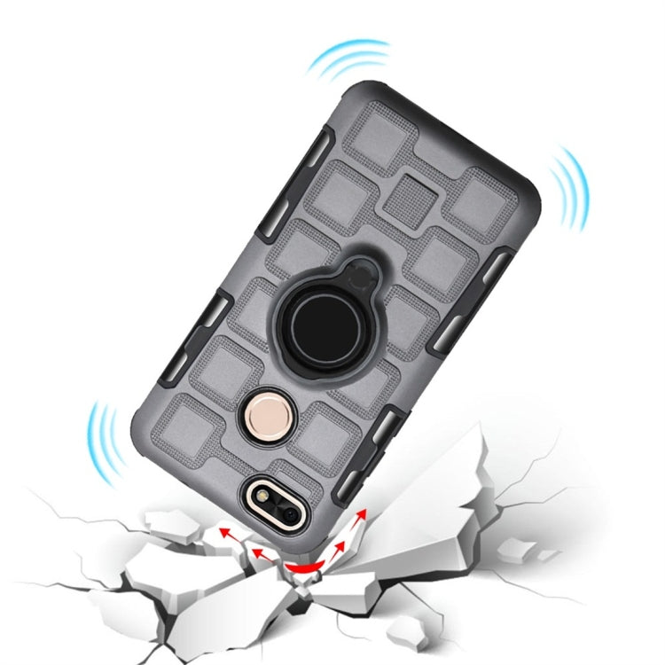 For Huawei P9 lite mini 3 In 1 Cube PC + TPU Protective Case with 360 Degrees Rotate Black Ring Holder