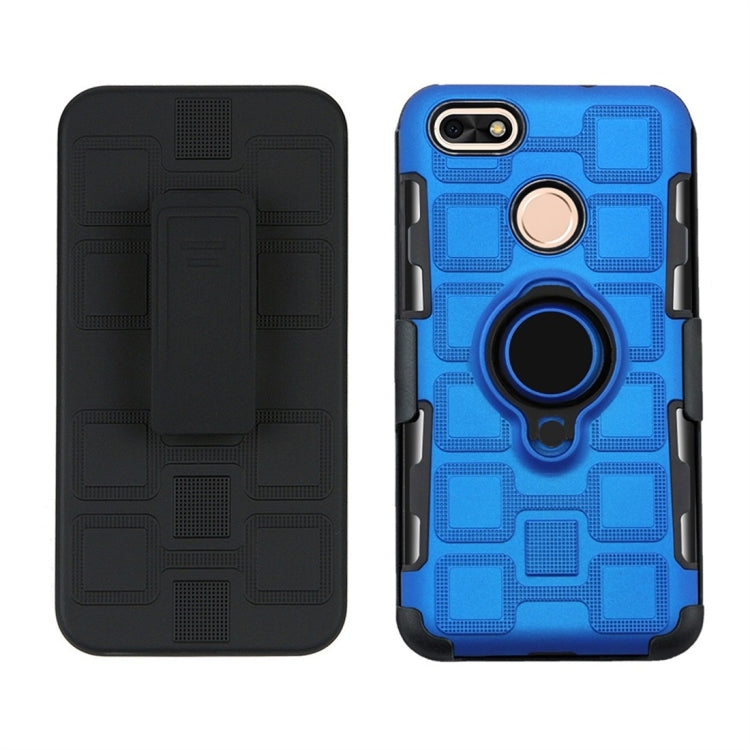 For Huawei P9 lite mini 3 In 1 Cube PC + TPU Protective Case with 360 Degrees Rotate Black Ring Holder