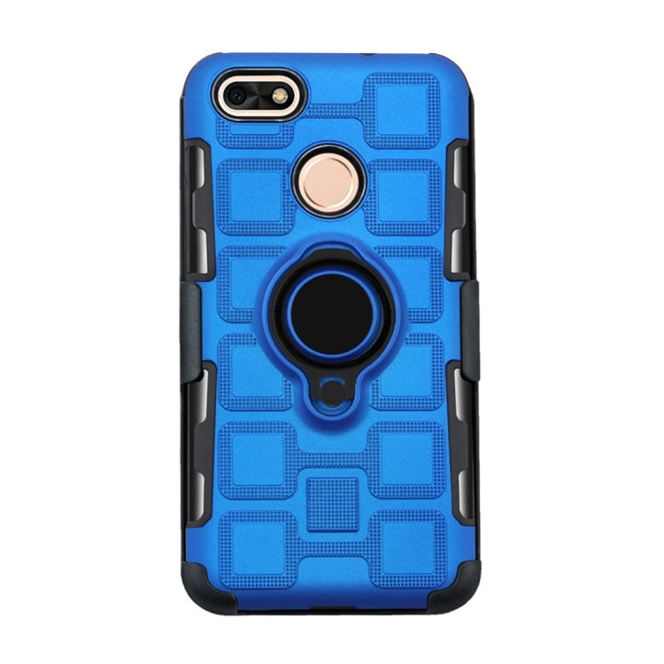 For Huawei P9 lite mini 3 In 1 Cube PC + TPU Protective Case with 360 Degrees Rotate Black Ring Holder