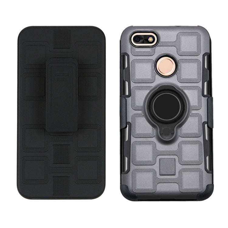 For Huawei P9 lite mini 3 In 1 Cube PC + TPU Protective Case with 360 Degrees Rotate Black Ring Holder