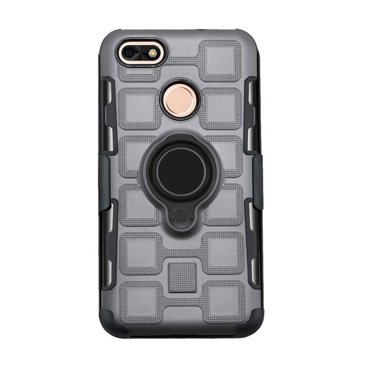 For Huawei P9 lite mini 3 In 1 Cube PC + TPU Protective Case with 360 Degrees Rotate Black Ring Holder