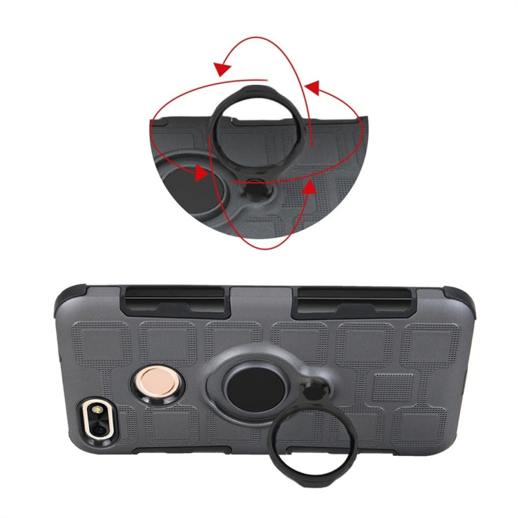 For Huawei P9 lite mini 3 In 1 Cube PC + TPU Protective Case with 360 Degrees Rotate Black Ring Holder