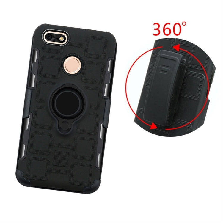 For Huawei P9 lite mini 3 In 1 Cube PC + TPU Protective Case with 360 Degrees Rotate Black Ring Holder
