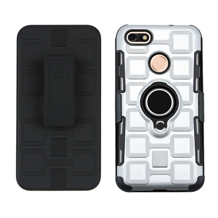 For Huawei P9 lite mini 3 In 1 Cube PC + TPU Protective Case with 360 Degrees Rotate Black Ring Holder