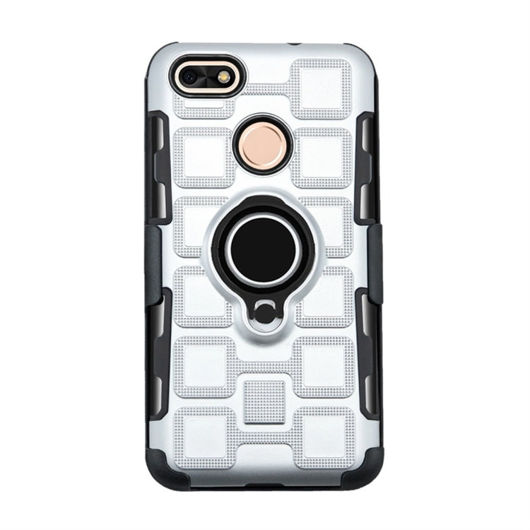 For Huawei P9 lite mini 3 In 1 Cube PC + TPU Protective Case with 360 Degrees Rotate Black Ring Holder