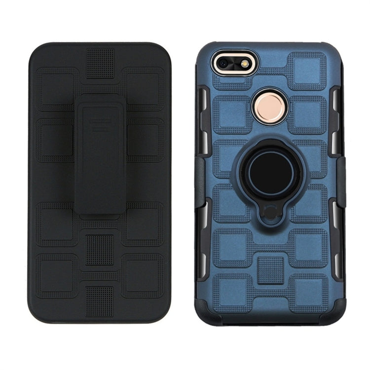 For Huawei P9 lite mini 3 In 1 Cube PC + TPU Protective Case with 360 Degrees Rotate Black Ring Holder