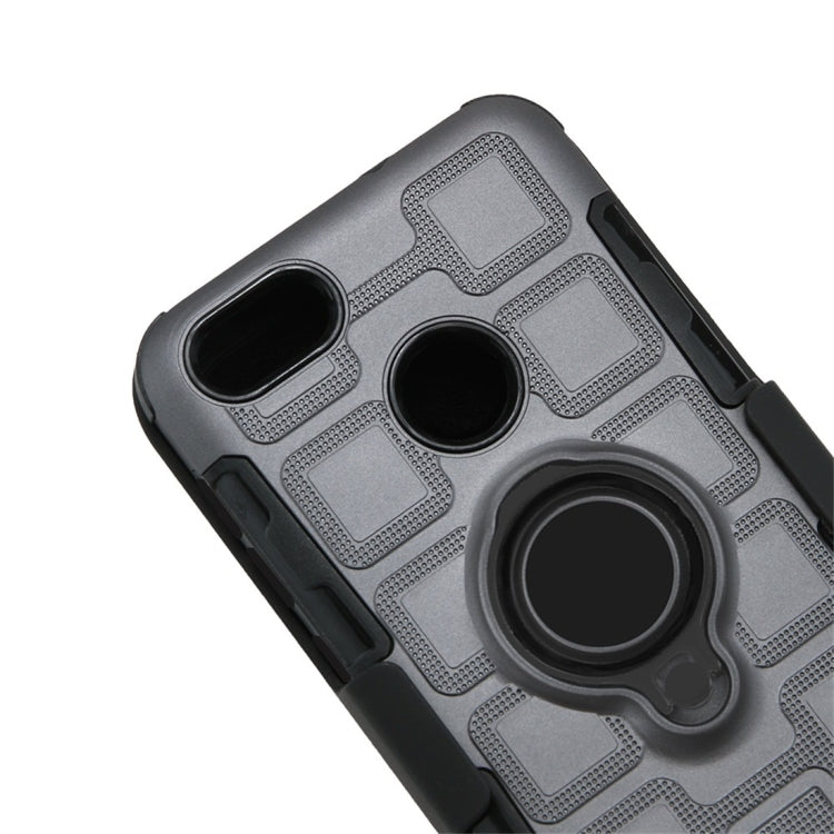 For Huawei P9 lite mini 3 In 1 Cube PC + TPU Protective Case with 360 Degrees Rotate Black Ring Holder