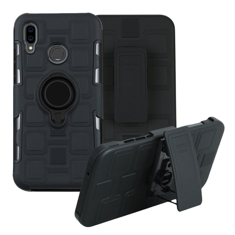 For Huawei P20 Lite 3 In 1 Cube PC + TPU Protective Case with 360 Degrees Rotate Black Ring Holder
