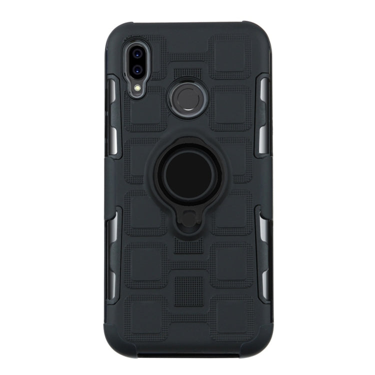 For Huawei P20 Lite 3 In 1 Cube PC + TPU Protective Case with 360 Degrees Rotate Black Ring Holder