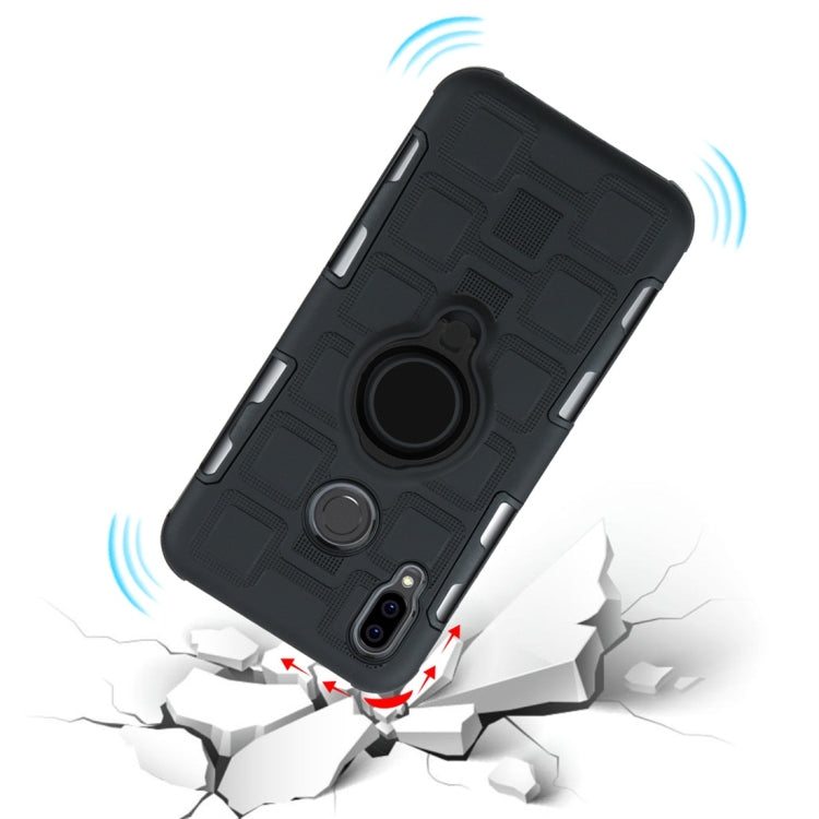 For Huawei P20 Lite 3 In 1 Cube PC + TPU Protective Case with 360 Degrees Rotate Black Ring Holder