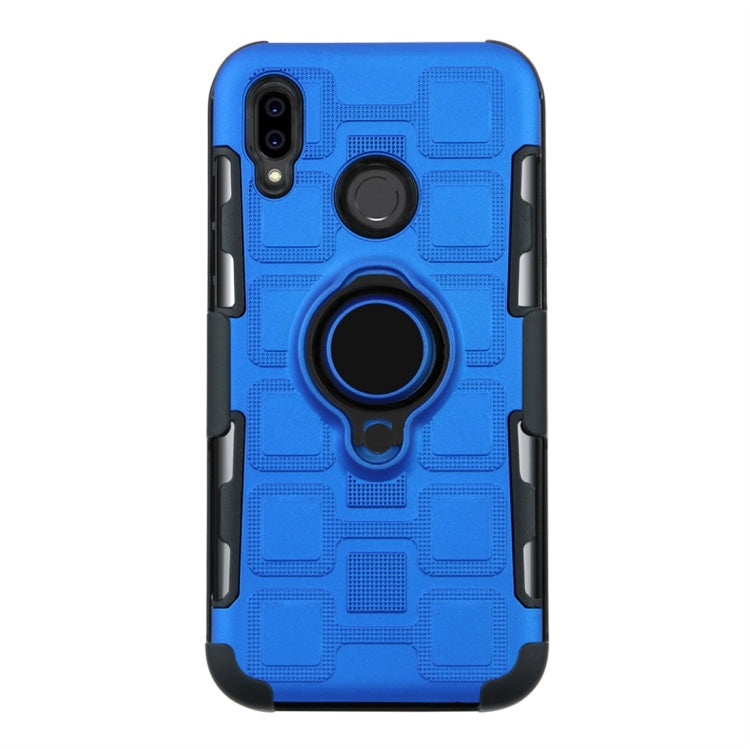 For Huawei P20 Lite 3 In 1 Cube PC + TPU Protective Case with 360 Degrees Rotate Black Ring Holder