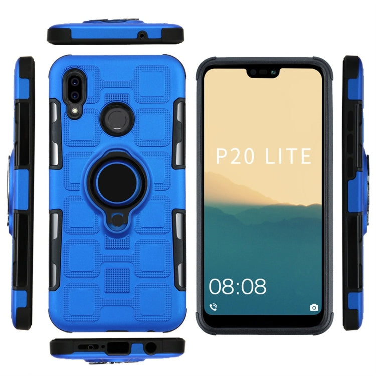 For Huawei P20 Lite 3 In 1 Cube PC + TPU Protective Case with 360 Degrees Rotate Black Ring Holder