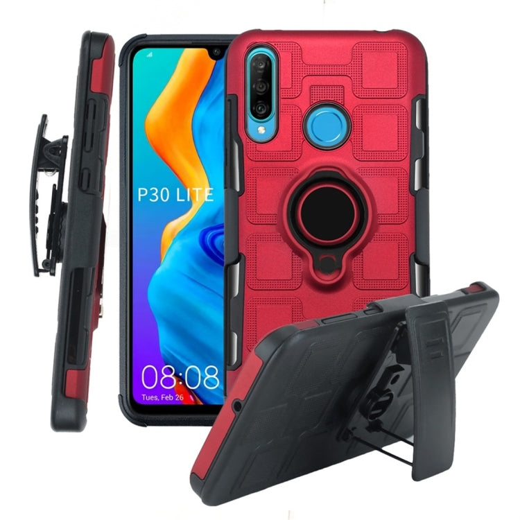 For Huawei P30 Lite 3 In 1 Cube PC + TPU Protective Case with 360 Degrees Rotate Black Ring Holder