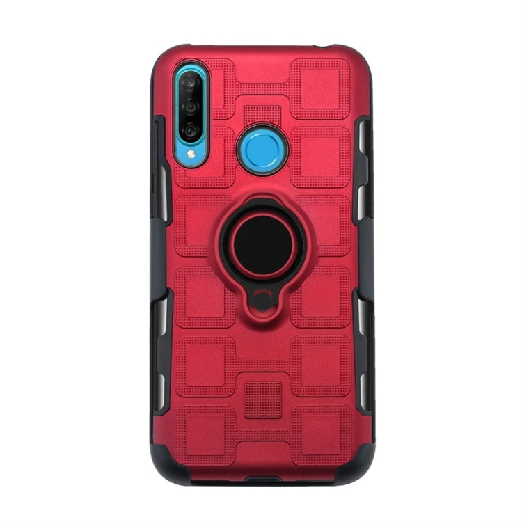 For Huawei P30 Lite 3 In 1 Cube PC + TPU Protective Case with 360 Degrees Rotate Black Ring Holder