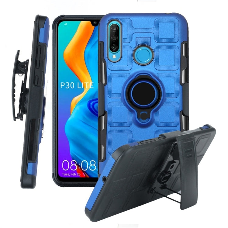 For Huawei P30 Lite 3 In 1 Cube PC + TPU Protective Case with 360 Degrees Rotate Black Ring Holder