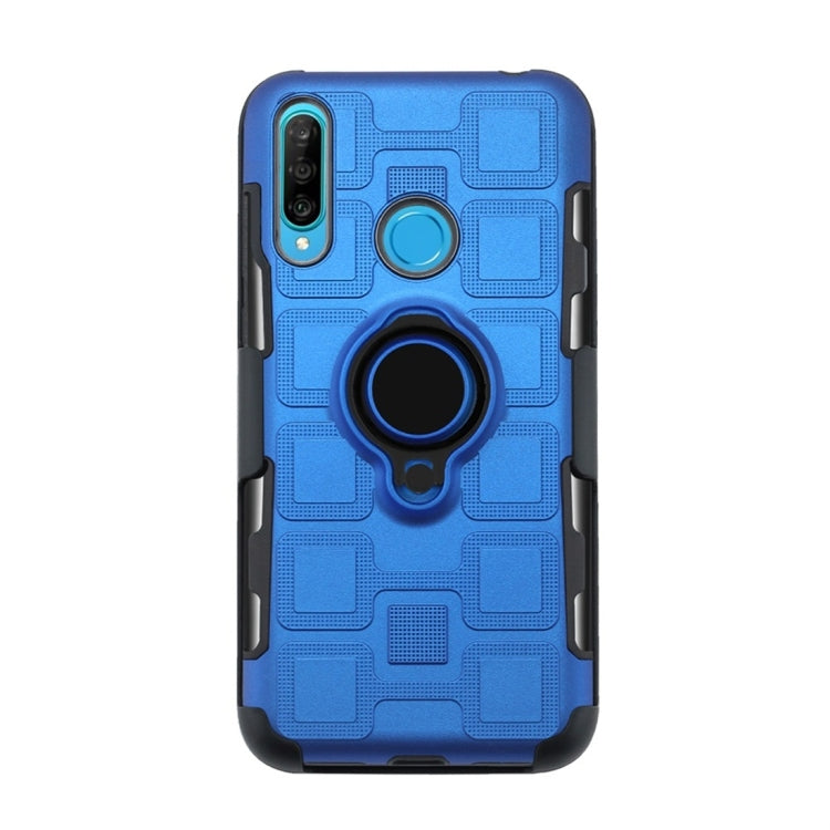 For Huawei P30 Lite 3 In 1 Cube PC + TPU Protective Case with 360 Degrees Rotate Black Ring Holder