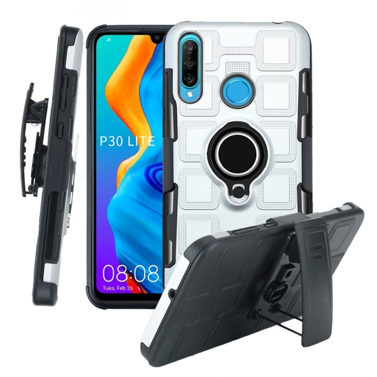 For Huawei P30 Lite 3 In 1 Cube PC + TPU Protective Case with 360 Degrees Rotate Black Ring Holder