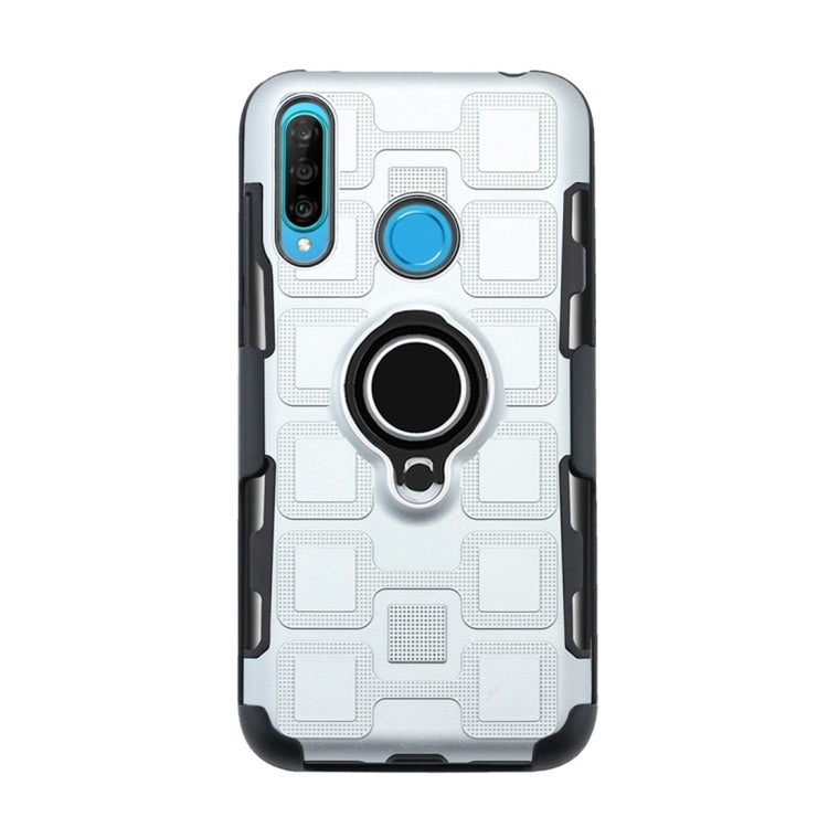 For Huawei P30 Lite 3 In 1 Cube PC + TPU Protective Case with 360 Degrees Rotate Black Ring Holder