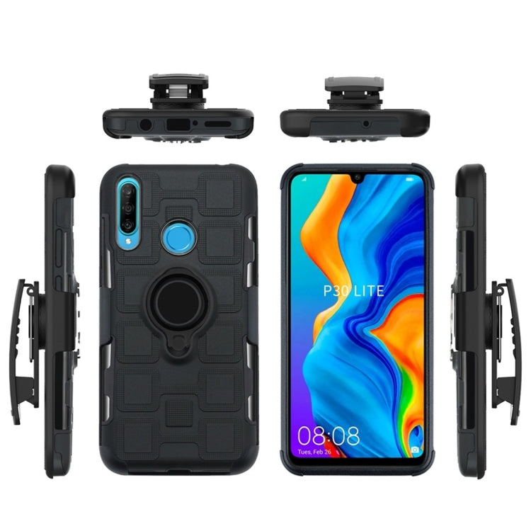 For Huawei P30 Lite 3 In 1 Cube PC + TPU Protective Case with 360 Degrees Rotate Black Ring Holder
