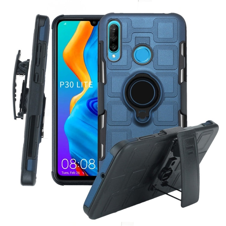 For Huawei P30 Lite 3 In 1 Cube PC + TPU Protective Case with 360 Degrees Rotate Black Ring Holder