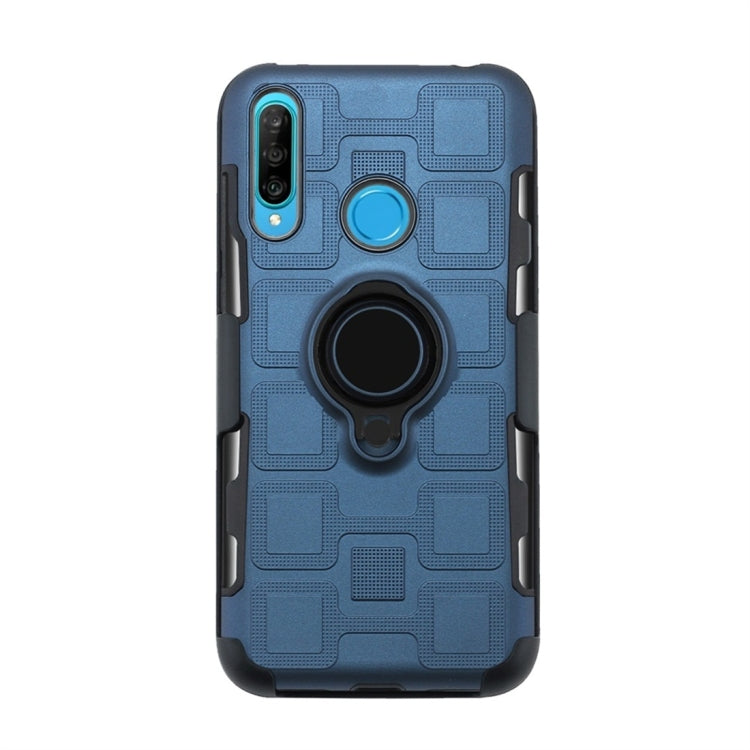 For Huawei P30 Lite 3 In 1 Cube PC + TPU Protective Case with 360 Degrees Rotate Black Ring Holder